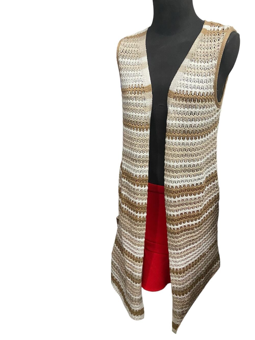 Hooked Up Crochet Duster Medium  Split Sides Browns Cream